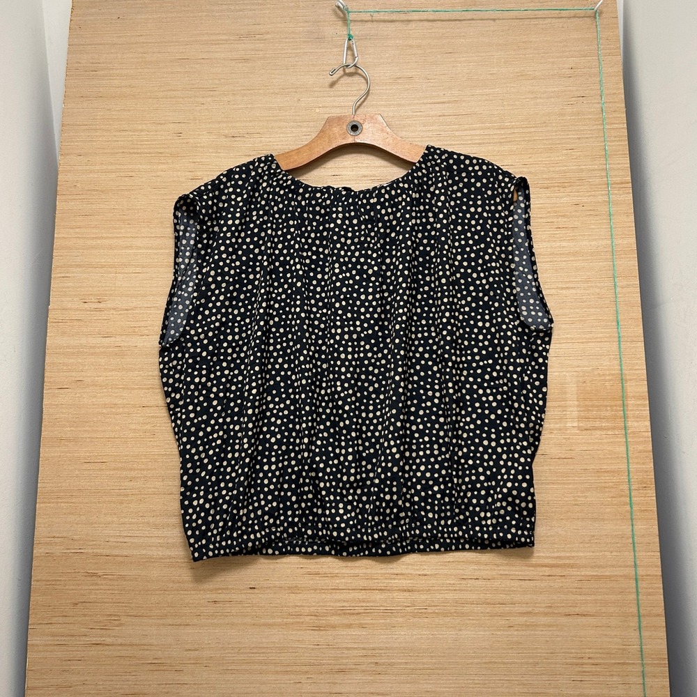LOFT Womens Navy Blue Polka Dot Sleeveless Blouse Back‎ Tie Elastic Hem Size M